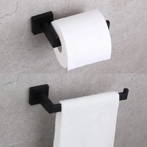 Miniatura 2 de GERZWY Juego de accesorios de baño negro mate SUS304 acero inoxidable ducha de baño conjunto 2 piezas (soporte de papel higiénico toalla anillo)