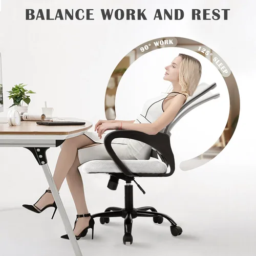Miniatura 7 de MKDLUFEI Silla de Oficina, Silla Ergonómica Económica con Soporte Lumbar, Ajustable con Respaldo Medio, Giratoria y con Ruedas, para Oficina