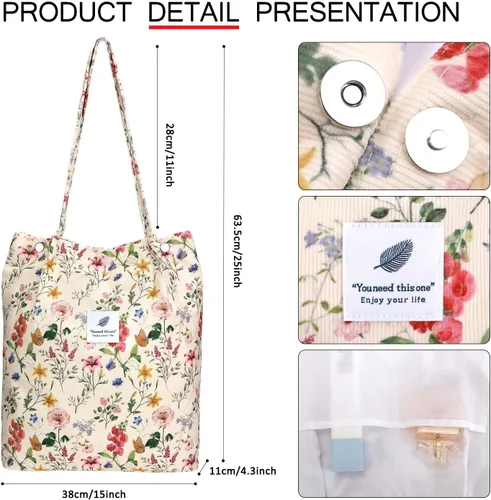 Miniatura 158 de Ayieyill - Bolsa de pana para mujer y niña, con correa de lona para colgar al hombro, bolsa con bolsillo