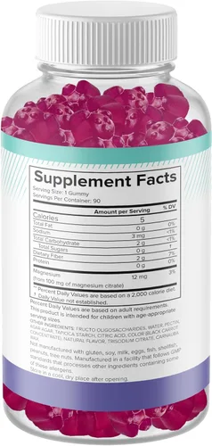 Miniatura 7 de Gomitas de magnesio sin azúcar para niños, 100 mg, suplemento de magnesio masticable para niños, apoyo para calmar y dormir, antiestrés, salud ósea