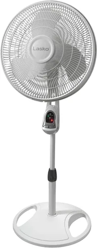 Lasko 1646 - Ventilador de pedestal oscilante y ajustable con temporizador y control remoto para uso en interiores, dormitorio, sala de estar, Blanco