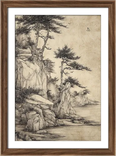Miniatura 169 de MUDECOR Lienzo enmarcado prémium para pared, pinos nevados en bosque de invierno, ilustraciones modernas, arte contemporáneo, escénico, divertido