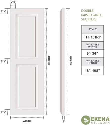 Miniatura 2 de Persianas de PVC True Fit de 18"An x 48"Al con Dos Paneles Elevados Iguales, Imprimadas (Por Par - Herrajes No Incluidos)