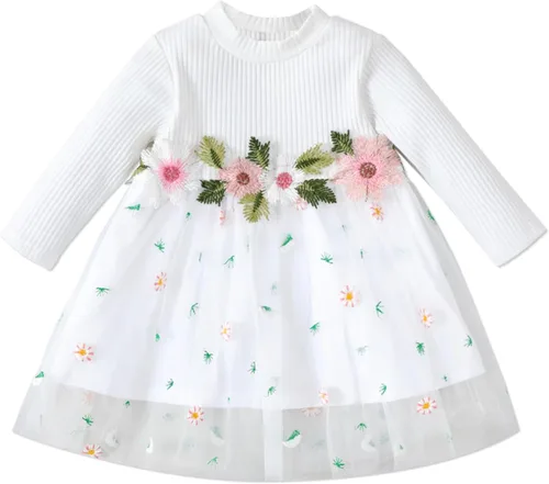 PATPAT Baby Girl Dress Long Sleeve Tutu Dress Infant Girl Tulle Dress Flower Girl Party Birthday Princess Dresses