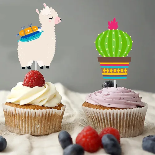 Miniatura 9 de Decoración para cupcakes de cactus, llama, alpaca, cactus, pasteles, decoraciones para fiesta mexicana, fiesta de cumpleaños, suministros de fiesta