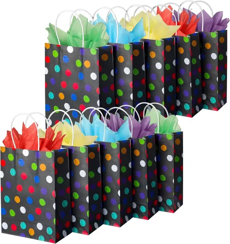 Miniatura 23 de BLEWINDZ 32 Bolsas Pequeñas de Papel para Regalos con Papel de Seda, Bolsas Amarillas para Obsequios de Fiesta con Asas, Bolsa de Golosinas de 8.7