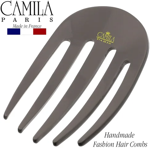 Miniatura 5 de Camila Paris CP3407 - Peine lateral francés pequeño redondeado, gris, hecho a mano, pinzas de pelo de sujeción fuerte para mujer, moño Chignon