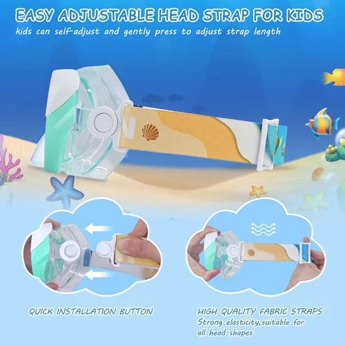 Miniatura 5 de Máscara de natación para niños, gafas de natación para niños de 180° antivaho, a prueba de fugas, con cubierta de nariz y correa de tela para edades
