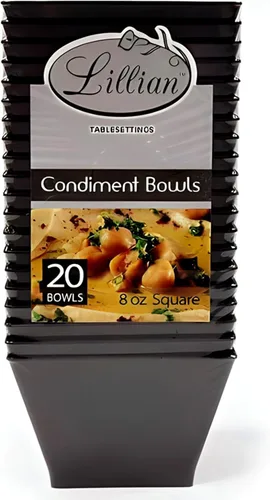 Miniatura 6 de Lillian Tablesettings Cuencos cuadrados de plástico negro, 8 onzas, pequeños cuencos desechables para aperitivos, postres y salsas, pesado, sin BPA