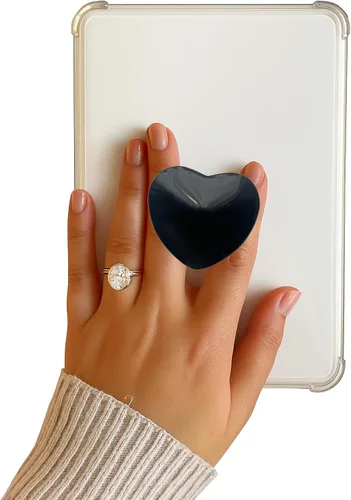 Miniatura 3 de Accesorio transparente para teléfono móvil en forma de corazón, soporte plegable de resina negra, base elástica transparente, adecuado