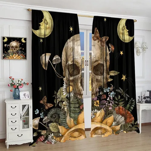 Miniatura 53 de Cortinas góticas de bosque de cuervos, para Halloween, espeluznante, negro, cuervo negro, alas oscuras, suspenso, bolsillo para barra, cortinas