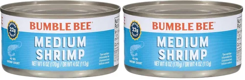 Miniatura 14 de Bumble Bee Camarones enlatados medianos, lata de 6 onzas, camarones en agua, cocidos, pelados, desvenados, 0.78 oz de proteína por porción, sin