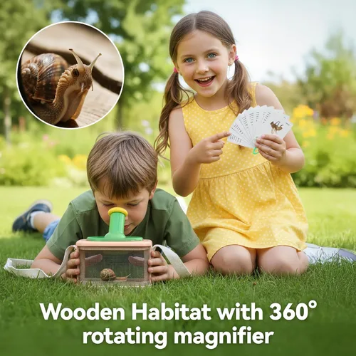 Miniatura 2 de Atrapa insectos de madera para niños, lupa giratoria de 360°, kit de explorador de insectos, con hábitat de insectos, red de mariposa, pinzas