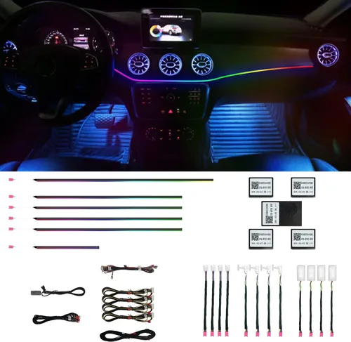 HMYC Luces ambientales para interior de coche, tira de 18 en 1 con 128 luces LED de fibra óptica acrílica de colores, decoración universal de