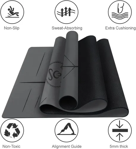 Miniatura 2 de Esterilla de yoga de goma natural, antideslizante, no tóxica, 2.835 x 1.055 x 0.197 in, yoga caliente, pilates, entrenamiento en el suelo