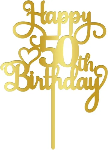 Miniatura 4 de Decoración de pastel de feliz cumpleaños 50, decoración acrílica dorada de doble cara, para decoración de pasteles de feliz cumpleaños 50