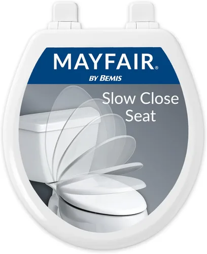 Mayfair Linden - Asiento de inodoro de cierre lento, antideslizante, de madera resistente, fácil de instalar, redondo, color blanco