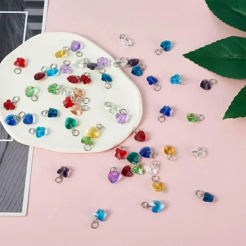 Miniatura 7 de Cheriswelry 96 dijes de cristal de mariposa transparente facetados, colgantes de corazón de amor, adornos colgantes de 51.732 in para hacer aretes