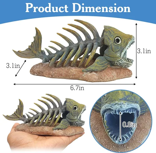 Miniatura 2 de kathson Decoraciones de pecera de resina, esqueleto de piraña, decoración de acuario, accesorios de tanque de reptiles, adorno de hueso de pescado
