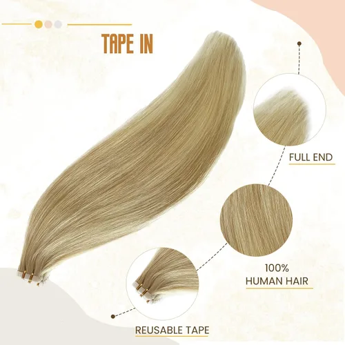 Miniatura 2 de Extensiones adhesivas rubias de cabello humano brasileño grado 9A, #60 rubio platino, cinta en 12 pulgadas, 20 unidades por juego, extensiones