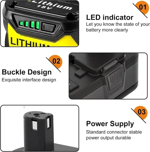 Miniatura 3 de Batería de repuesto mejorada de 8000 mAh para batería y cargador Ryobi de 18 V 8.0 Ah compatible con batería de iones de litio Ryobi de 18 voltios
