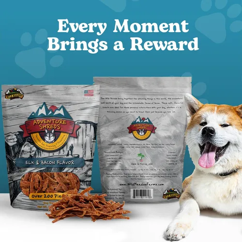 Miniatura 5 de Adventure Shreds Elk & Bacon Golosinas para perros, golosinas suaves y finas para entrenamiento y recompensas, aperitivos sin granos para mascotas