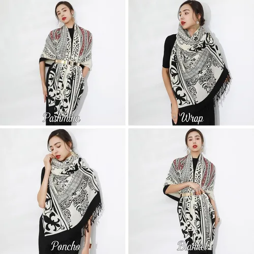 Miniatura 34 de DANA XU Manta de pashmina extragrande 100% de lana merina, bufanda de viaje, bufanda de cachemira para mujer, otoño e invierno, chal de gran