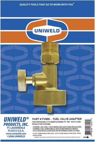 Miniatura 2 de Uniweld Adaptador de Oxy/Combustible FV600 para conectar un regulador MC (CGA200) a un cilindro de combustible desechable (CGA600)