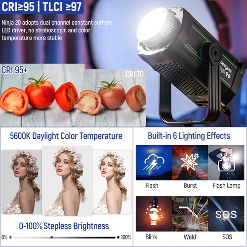 Miniatura 3 de Weeylite Luz de video LED de 200W 5600K, iluminación de fotografía de salida continua con CRI 95+TLCI 97+,79000 Lux@1M Bowens Mount & App Control