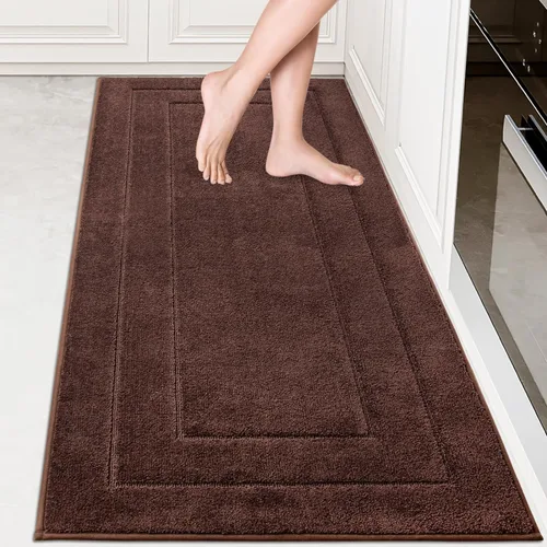 Miniatura 38 de PURRUGS Juego de 2 alfombras de cocina lavables a máquina (24 x 35.5 + 24 x 59 pulgadas), alfombras de pasillo de cocina antideslizantes y Marrón