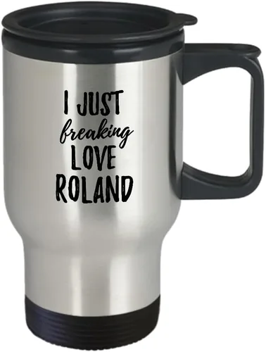 Miniatura 2 de Taza de viaje con texto en inglés "I Just Freaking Love Roland, idea de regalo divertida para nombre personalizado, café, té, coche, viaje, tapa