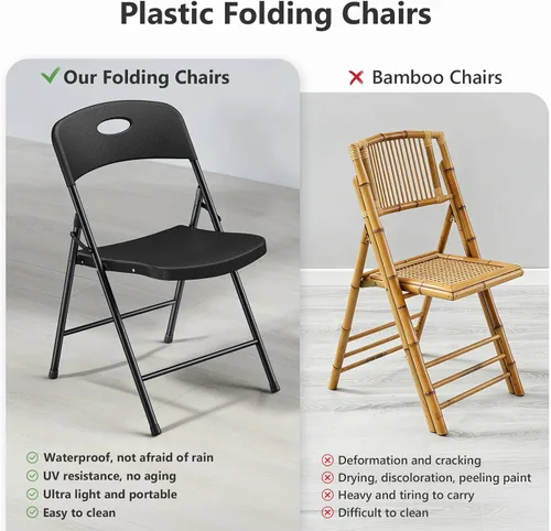 Miniatura 9 de Paquete de 2 sillas plegables, sillas plegables de metal resistente de plástico para exteriores e interiores, portátiles de capacidad de 350 libras