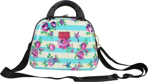 Betsey Johnson Hardside - Estuche para cosméticos – Bolsa de maquillaje de mano de viaje ligera de tamaño pequeño – Correa de hombro ajustable –