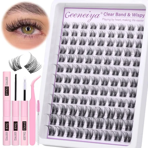 Miniatura 25 de Extensiones de pestañas en racimo con banda transparente, pestañas cortas y onduladas C, extensiones de pestañas naturales en racimo, pestañas
