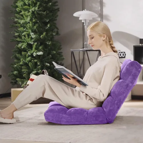 Miniatura 9 de Giantex Silla de suelo con soporte de espalda, 14 posiciones ajustables, cama plegable acolchada, sofá reclinable, sillas de suelo plegables