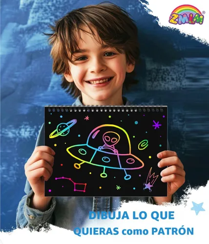 Miniatura 3 de ZMLM Papel para Rascar Arte-Manualidades Regalo: Paquete de 2 Cuadernos Arcoíris Suministros Juguetes Rellenos para Cesta de Pascua para Niñas