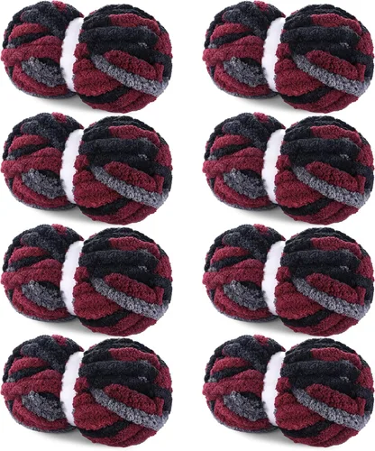 Miniatura 30 de HOMBYS Paquete de 8 hilos gruesos gigantes para tejer a ganchillo/tejer a mano, súper voluminosos, grandes, suaves, esponjosos, tie dye de felpa