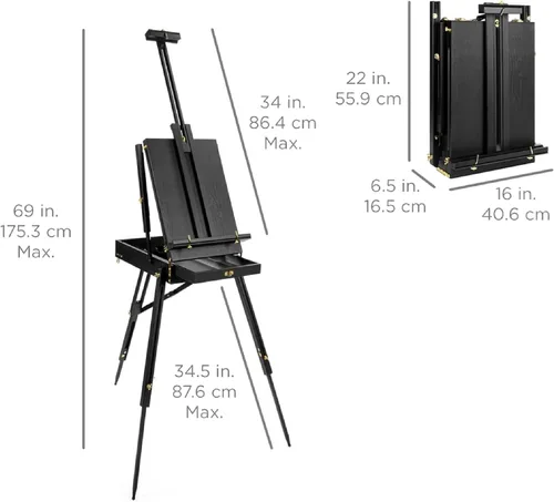 Miniatura 7 de Best Choice Products Caballete francés, kit de 32 piezas para principiantes, portátil, de madera, plegable, ajustable, caja de bocetos para artista