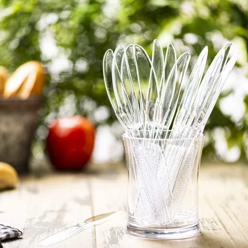Miniatura 6 de Comfy Package - Cuchillos de plástico transparente resistentes con diseño grabado, cuchillos de plástico desechables, cubiertos de plástico