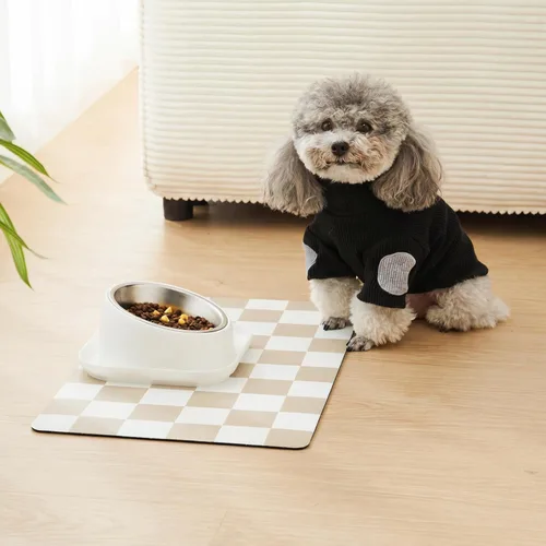 Miniatura 2 de Alfombrilla de alimentación para perros a cuadros, tapetes absorbentes para tazón de comida y agua para perros, dispensador, alfombrilla