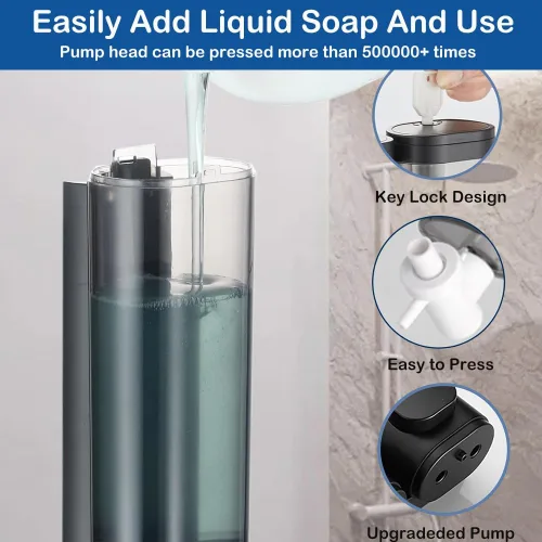 Miniatura 4 de Dispensador de jabón de mano montado en la pared, 1 cámara, dispensador único de champú y acondicionador de 10oz/300ml en negro, contenedor