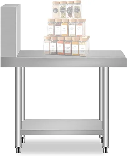 Mesa de trabajo de cocina comercial de acero inoxidable, mesa auxiliar de barbacoa, mesas de metal, contador de condimentos con estante inferior y