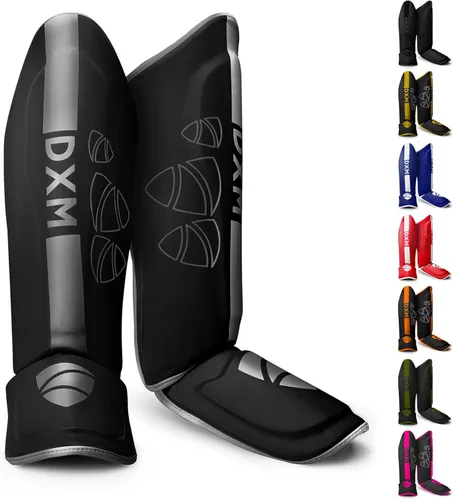 DXM SPORTS Espinilleras de artes marciales kickboxing con protección en el empeine para Muay Thai, boxeo, artes marciales, karate, taekwondo,