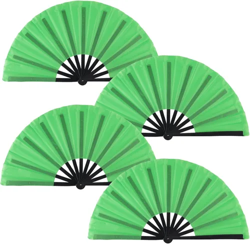 Miniatura 17 de Paquete de 4 ventiladores de mano plegables grandes, ventiladores plegables de mano de plástico, ventiladores chinos de Kung Fu plegables para Negro