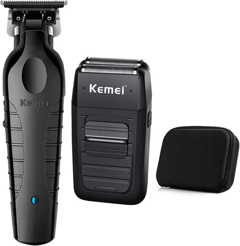 Miniatura 2 de KEMEI Juego de cortadora de pelo y afeitadora profesional inalámbrica para hombres, cortadoras eléctricas de barba de doble lámina, kit de corte