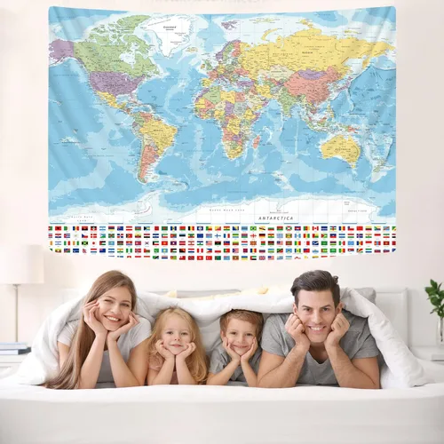 Miniatura 2 de KYKU Tapiz grande de mapa del mundo para banderas de pared, tapiz de globo, decoración temática de fiesta, geografía, carteles de aula