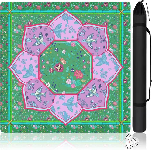 Miniatura 14 de Alfombrilla Mahjong con bolsa de transporte y 3 dados, 31.5 x 31.5 pulgadas, cubierta de mesa Mahjong con reducción de ruido, alfombrilla de juego
