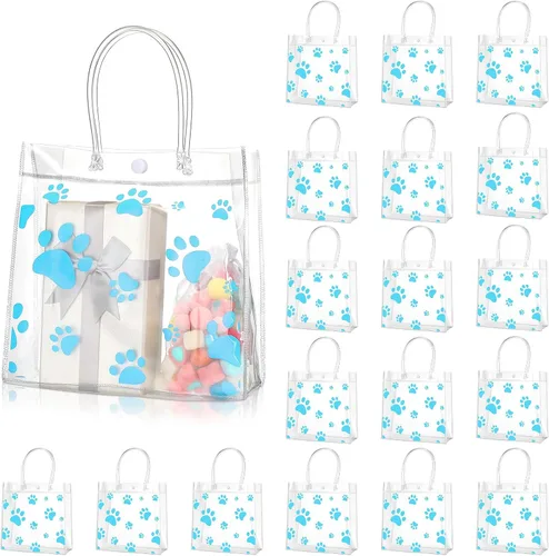 Miniatura 10 de Teling Paquete de 20 bolsas de regalo de PVC transparente con asa de perro con asa, bolsas de plástico reutilizables transparentes para cachorros