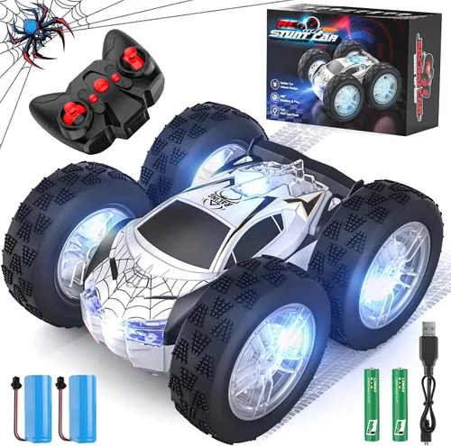 Miniatura 8 de Auto de control remoto para niños, autos de acrobacias RC para niños de 4 a 7 años con luces LED y doble cara para regalo de cumpleaños de Pascua