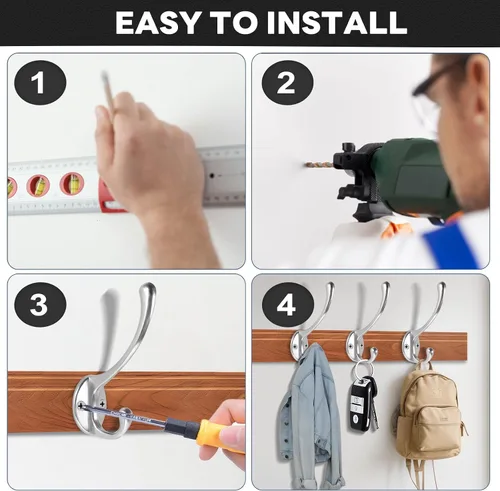 Miniatura 7 de Ganchos de pared para colgar, paquete de 15 ganchos resistentes de metal para abrigos, para sala de estar, baño, cocina, dormitorio para toalla